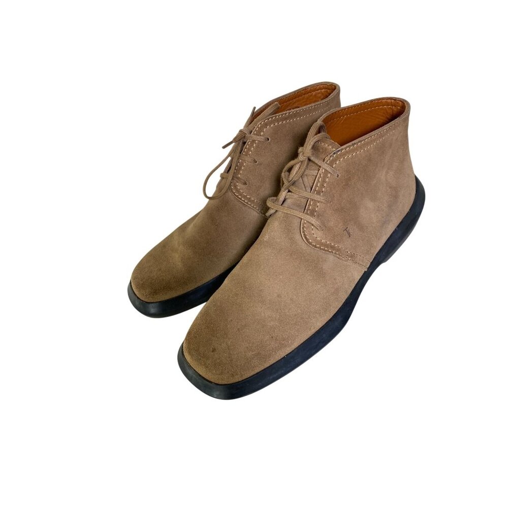 Tods Womens Tan Suede Chukka Boots Size 7 Brown Leather Lace Up Classic Preppy